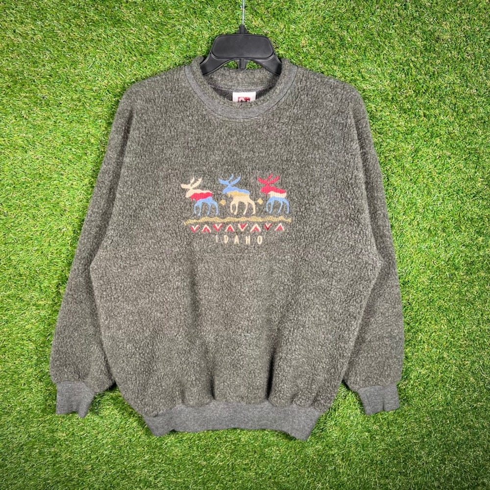 Art Unlimited Sportswear Idaho Moose Fleece Sweatshirt Gray Vintage 90s Medium
